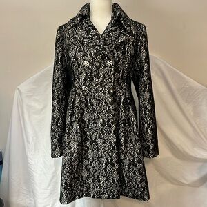 Beth Bowley Black & White Lace Anthropologie 8 Double Breasted Pea Coat
